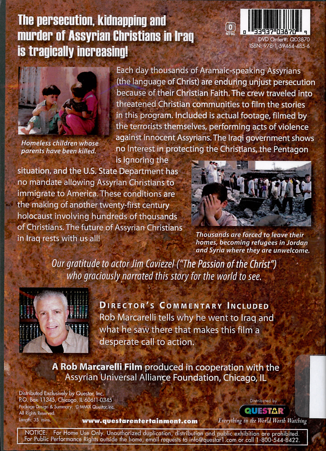 Picture of the back cover of the DVD entitled Facing Extinction: Assyrian Christians in Iraq.