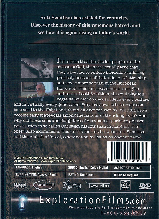 Picture of the back cover of the DVD entitled Israel - A Journey Through Time: Anti-Semitism.