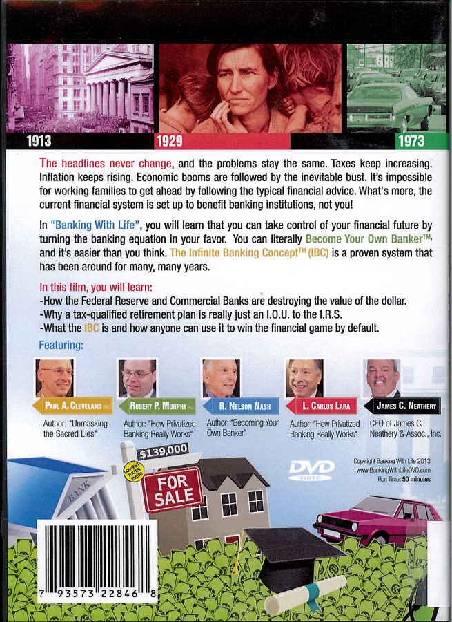 Picture of the back cover of the DVD entitled Banking with Life.