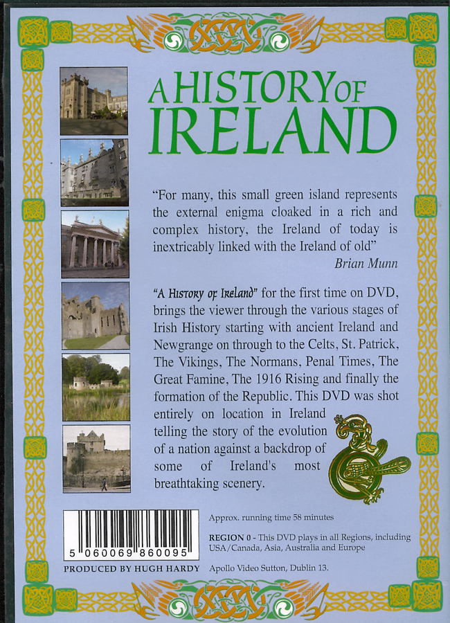 Picture of the back cover of the DVD entitled A History of Ireland.