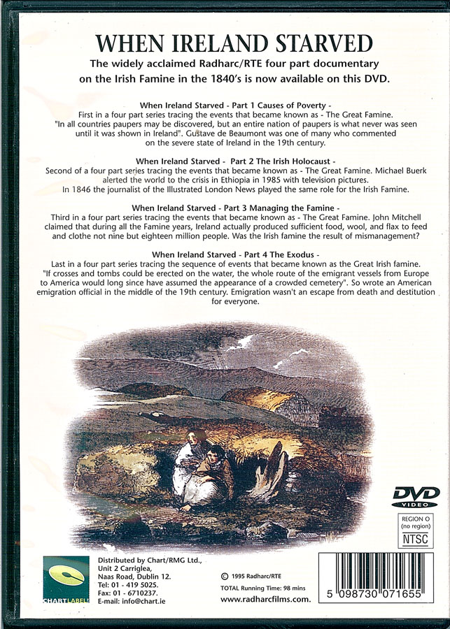 Picture of the back cover of the DVD entitled When Ireland Starved.