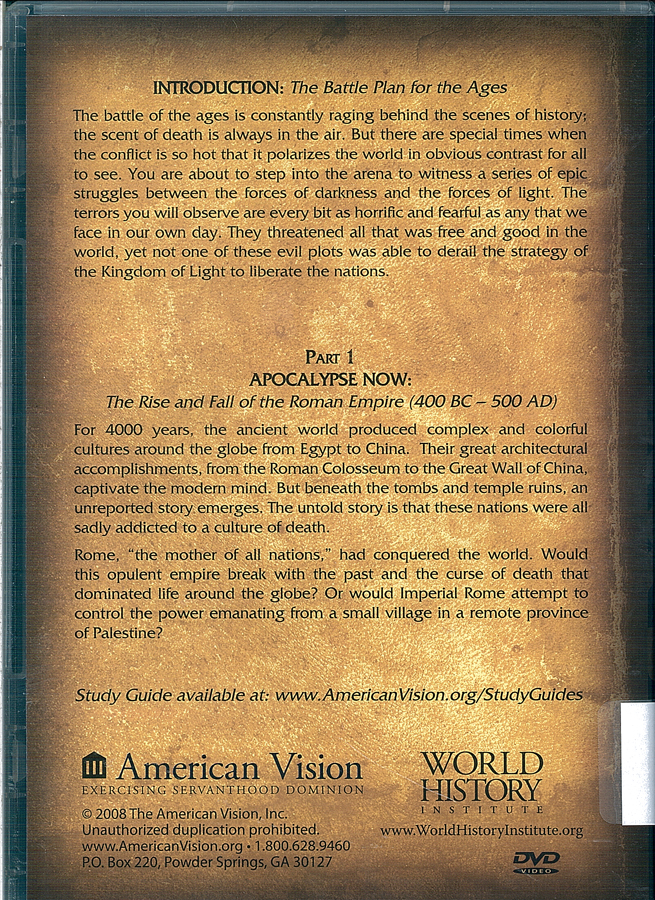Picture of the back cover of the DVD entitled From Terror to Triumph Part 1.