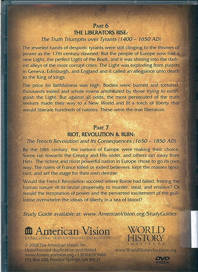 Picture of the back cover of the DVD entitled From Terror to Triumph Part 6 and Part 7.