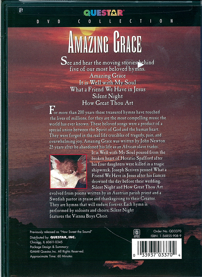 Picture of the back cover of the DVD entitled Amazing Grace: 5 Hymns that Changed the World.