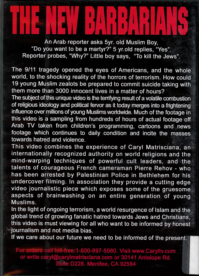Picture of the back cover of the DVD entitled The New Barbarians: Training Children to Kill.