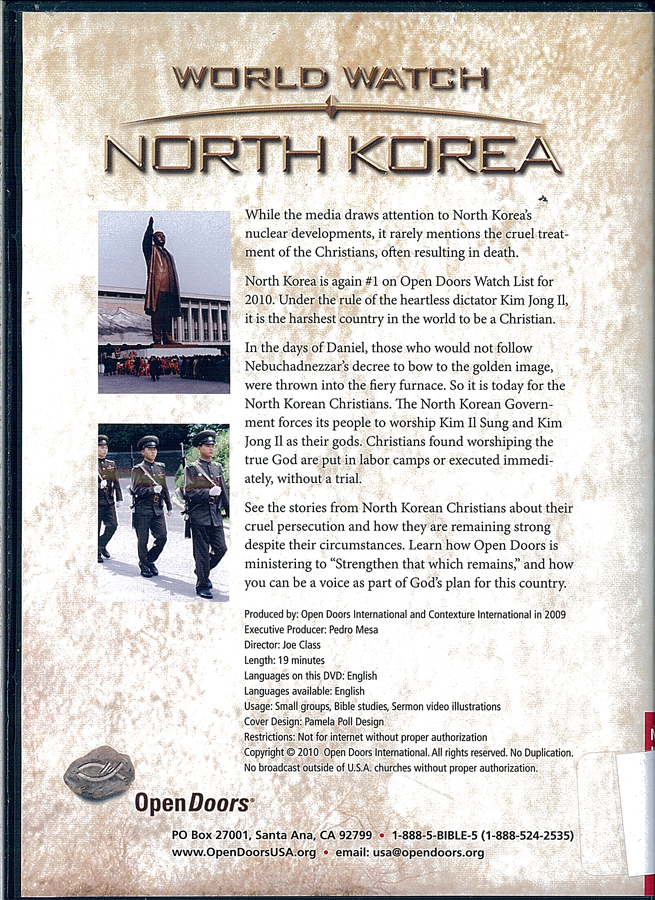 Picture of the back cover of the DVD entitled World Watch North Korea.