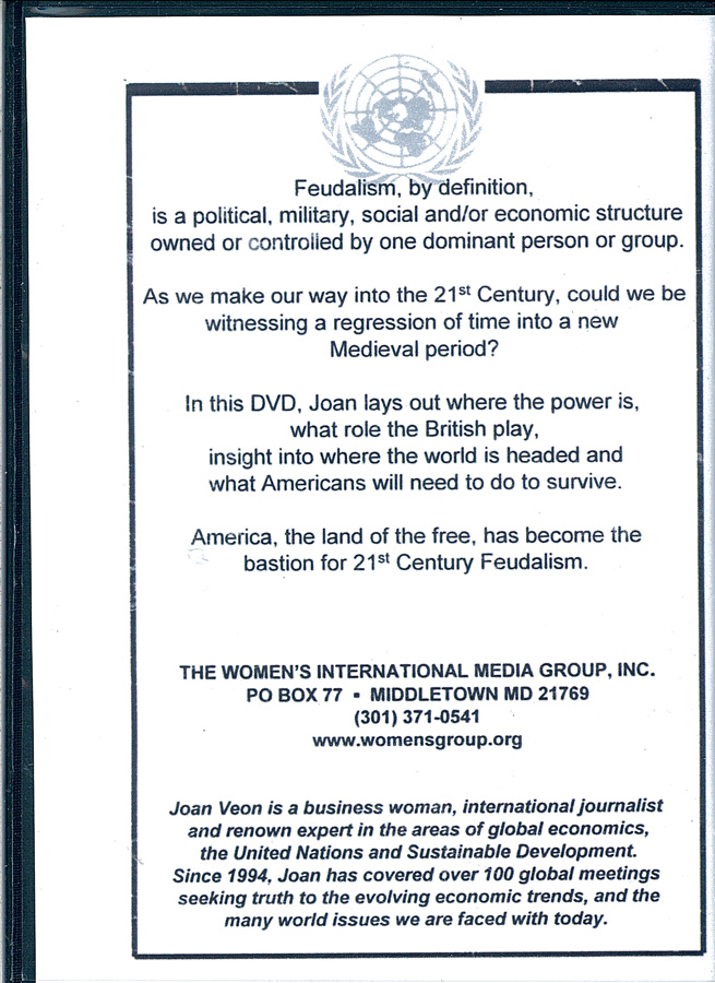 Picture of the back cover of the DVD entitled 21st Century Sustainable Feudalism: The Power, Their Role, Total Control.