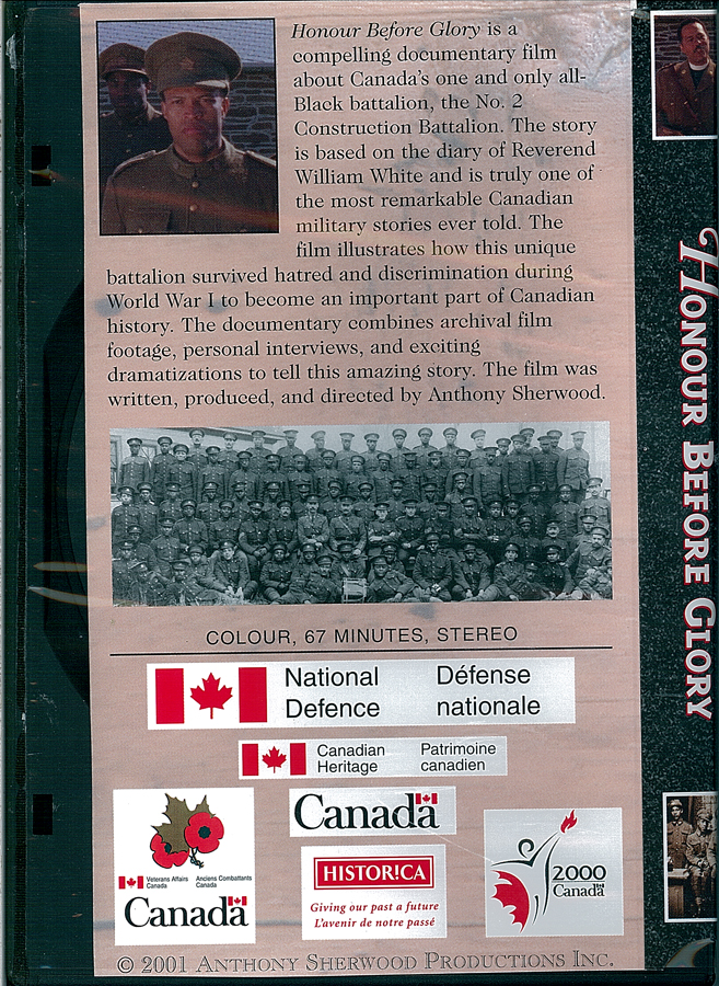 Picture of the back cover of the DVD entitled Honor Before Glory.