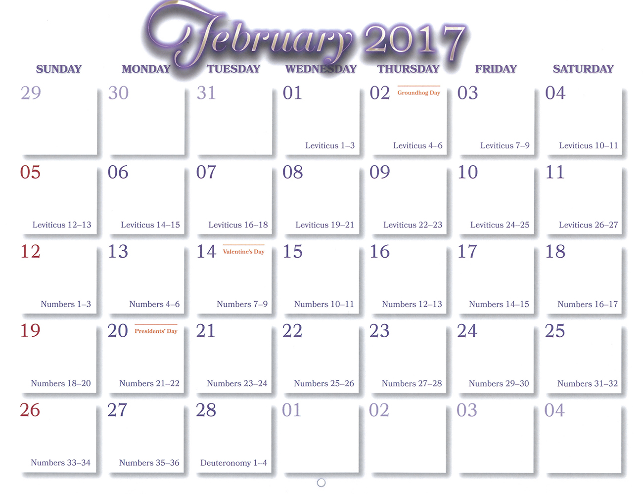2016 Prophecy Calendar: February - Calendar