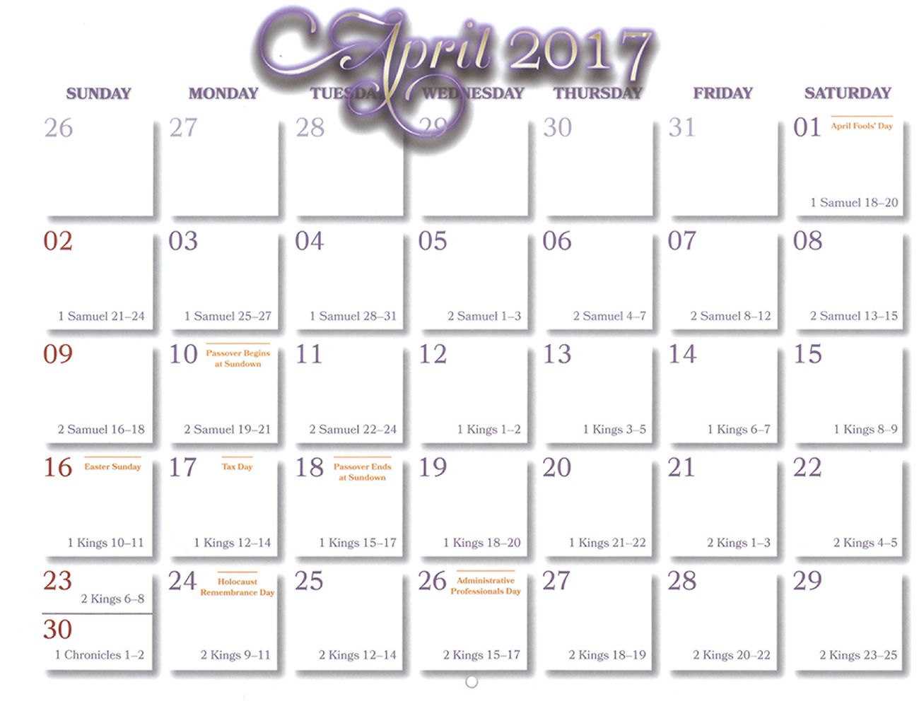 2016 Prophecy Calendar: April - Calendar