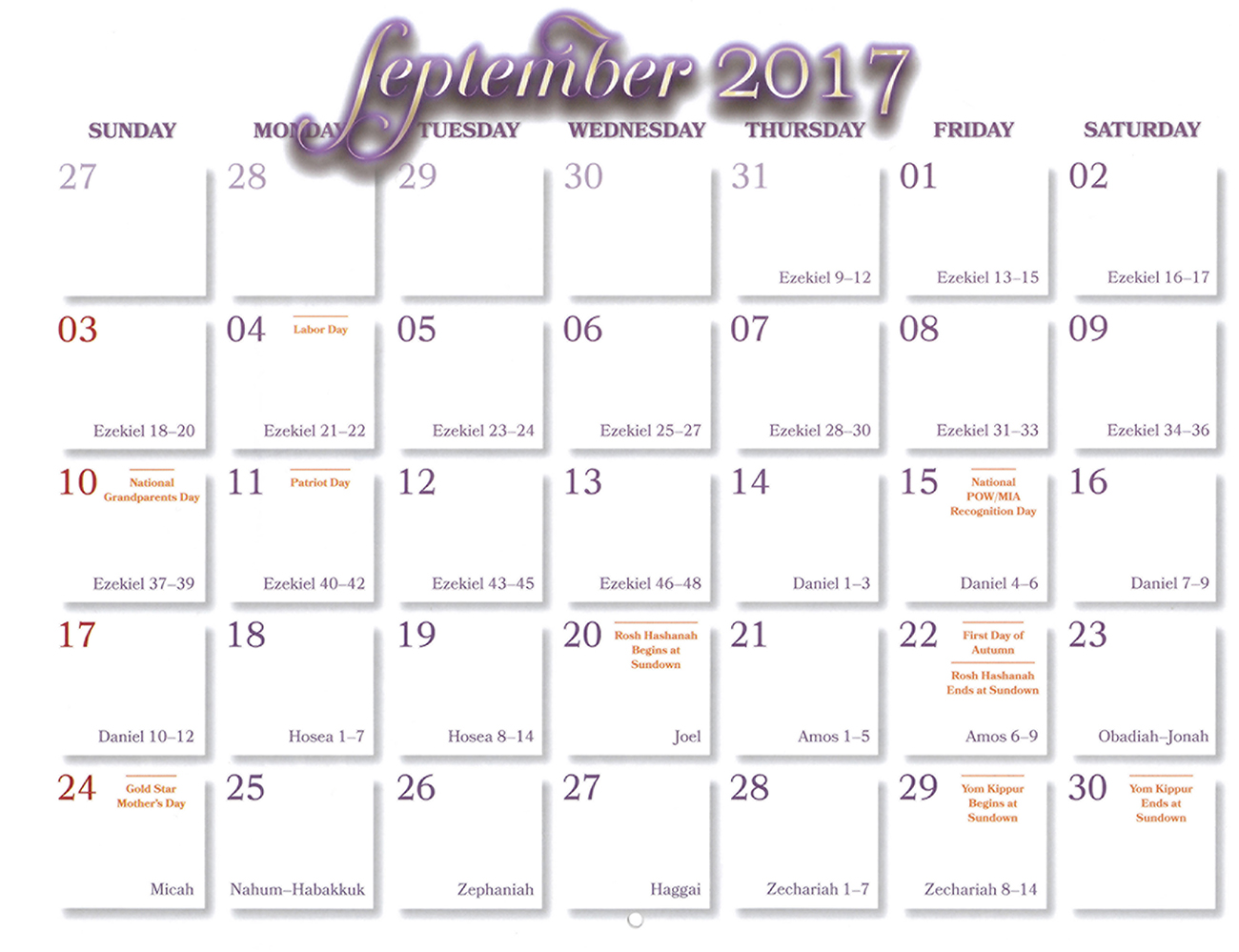 2016 Prophecy Calendar: September - Calendar
