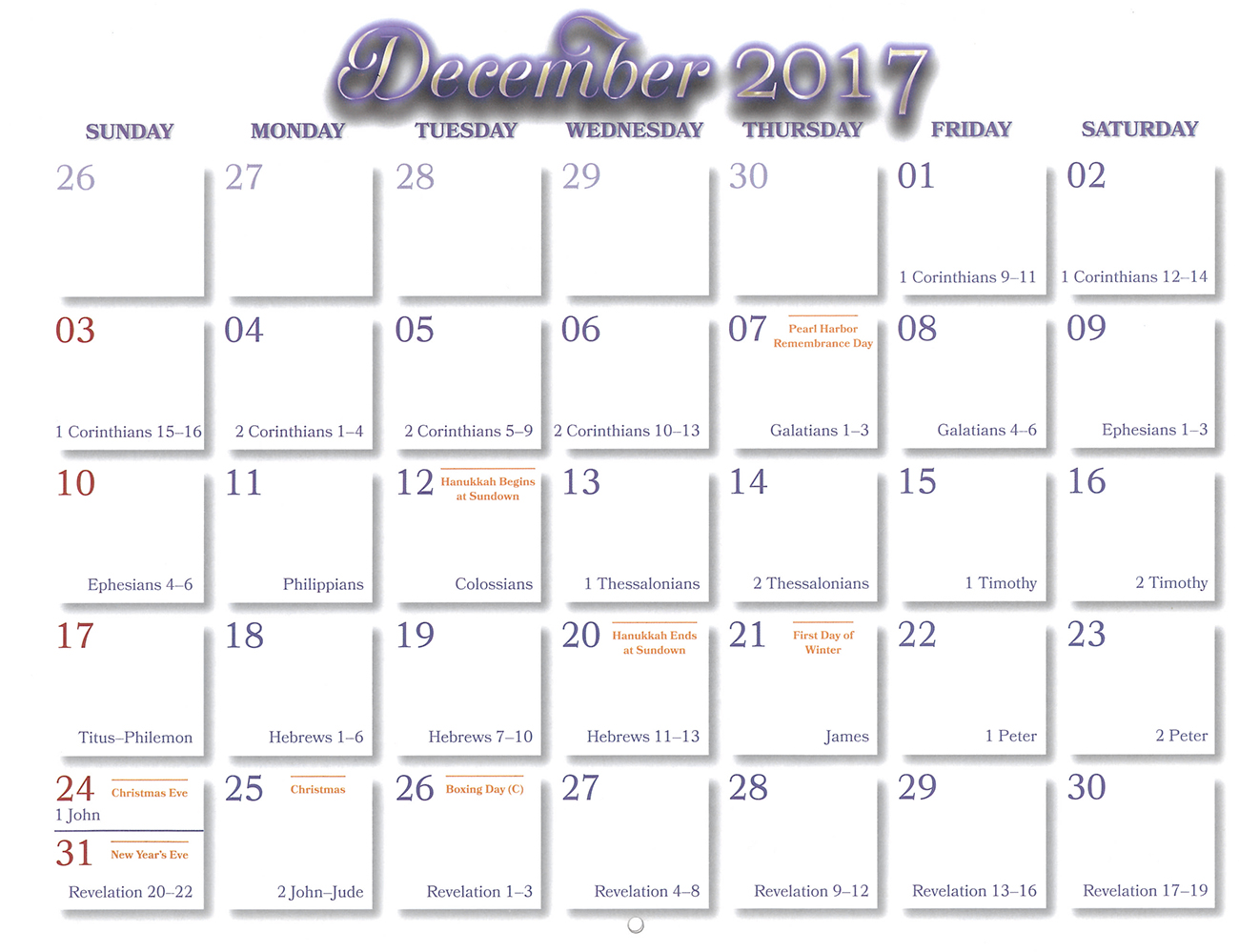 2016 Prophecy Calendar: December - Calendar