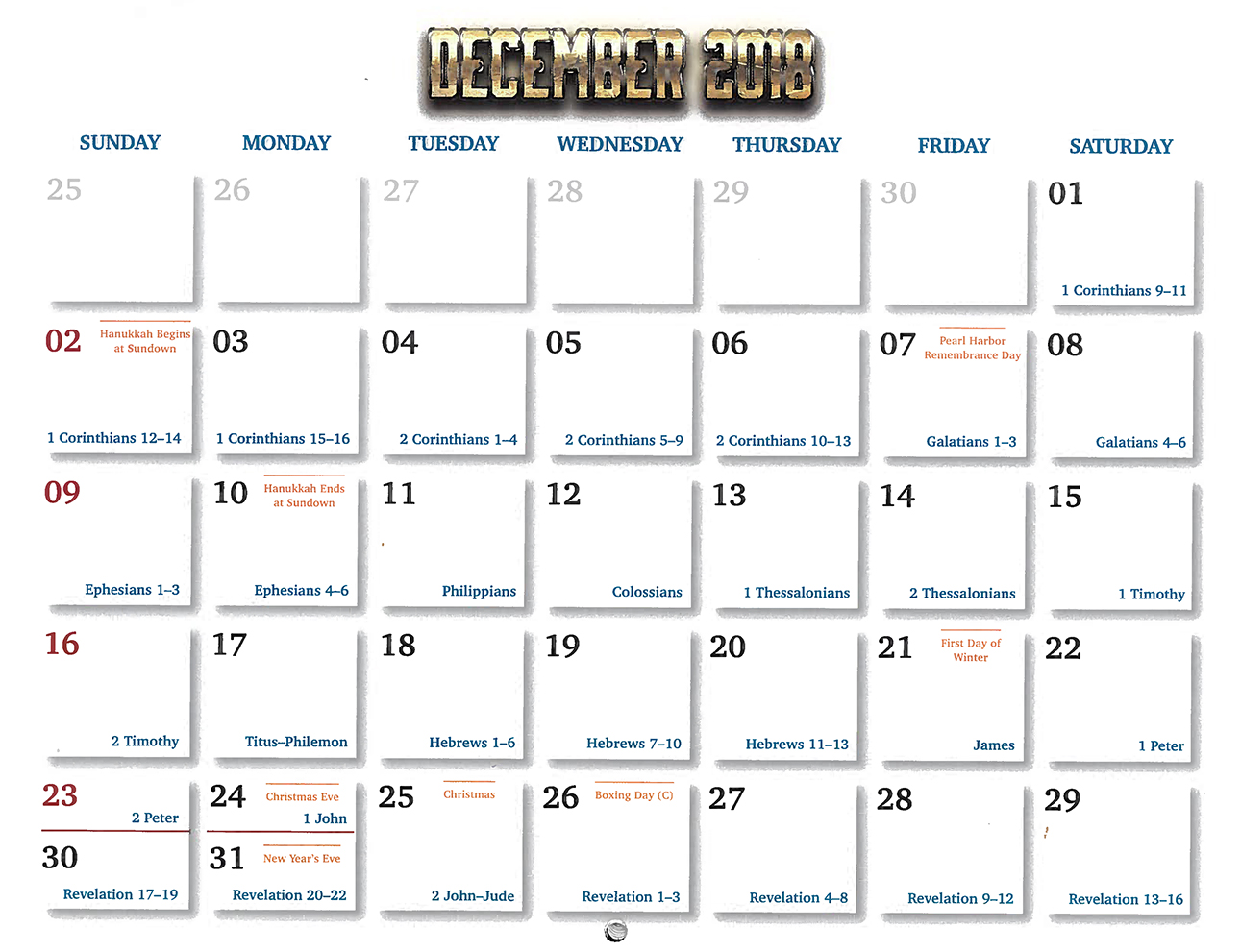 2018 Prophecy Calendar: December - Calendar