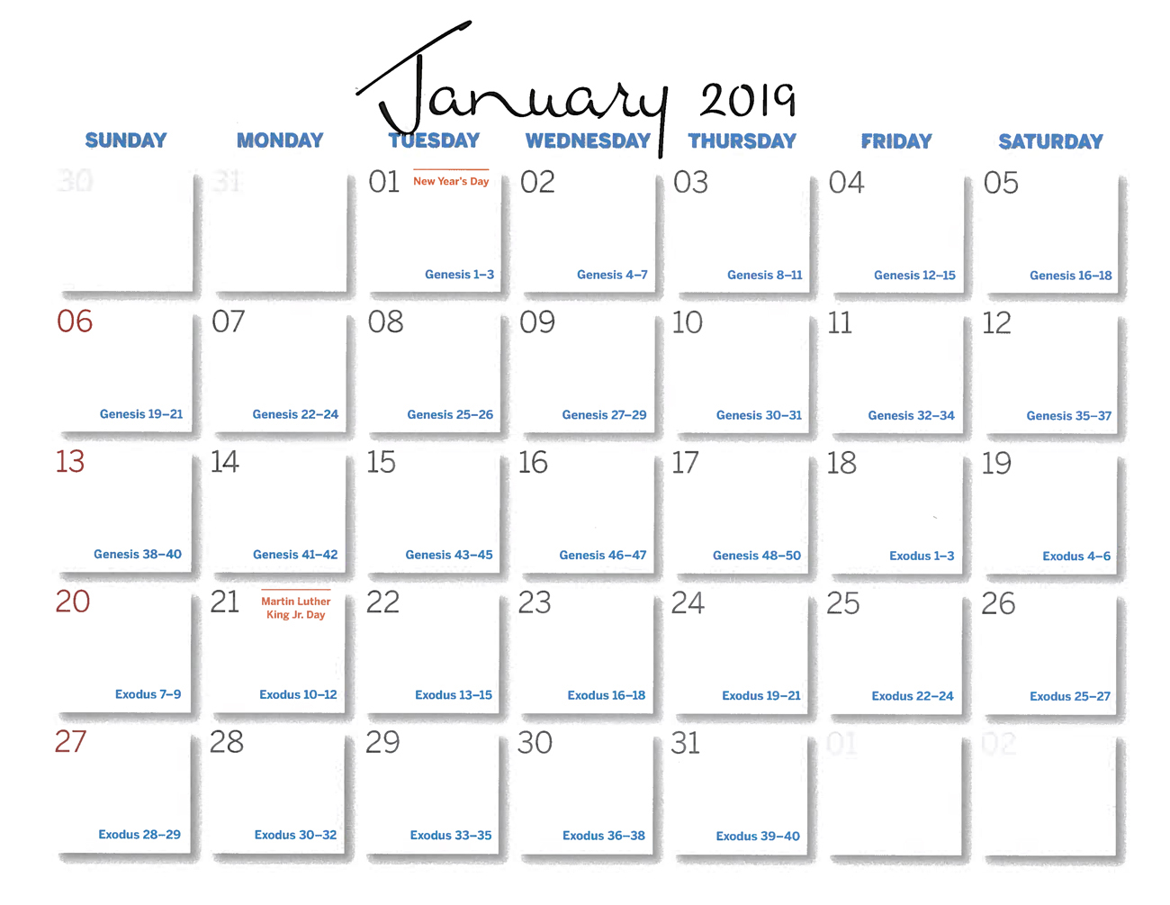 2019 Prophecy Calendar: January - Calendar
