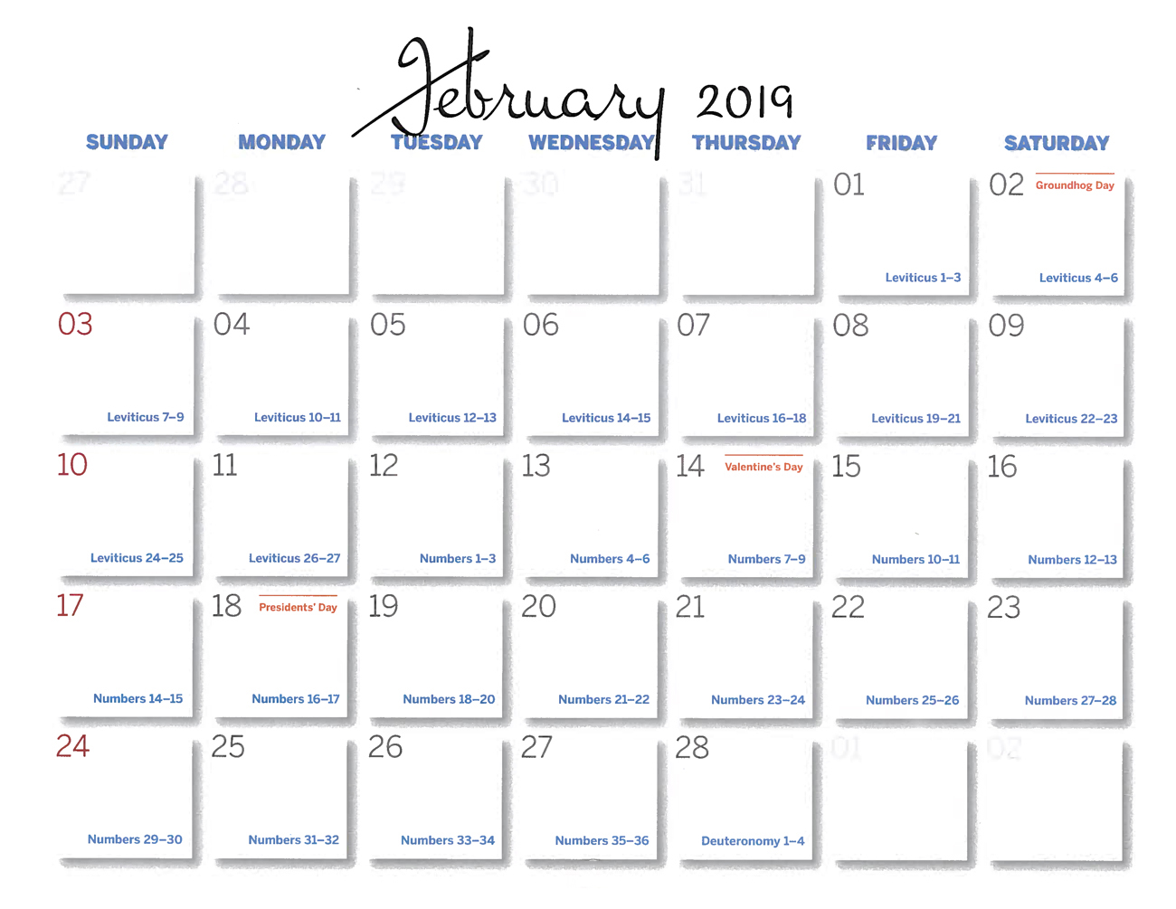 2019 Prophecy Calendar: February - Calendar