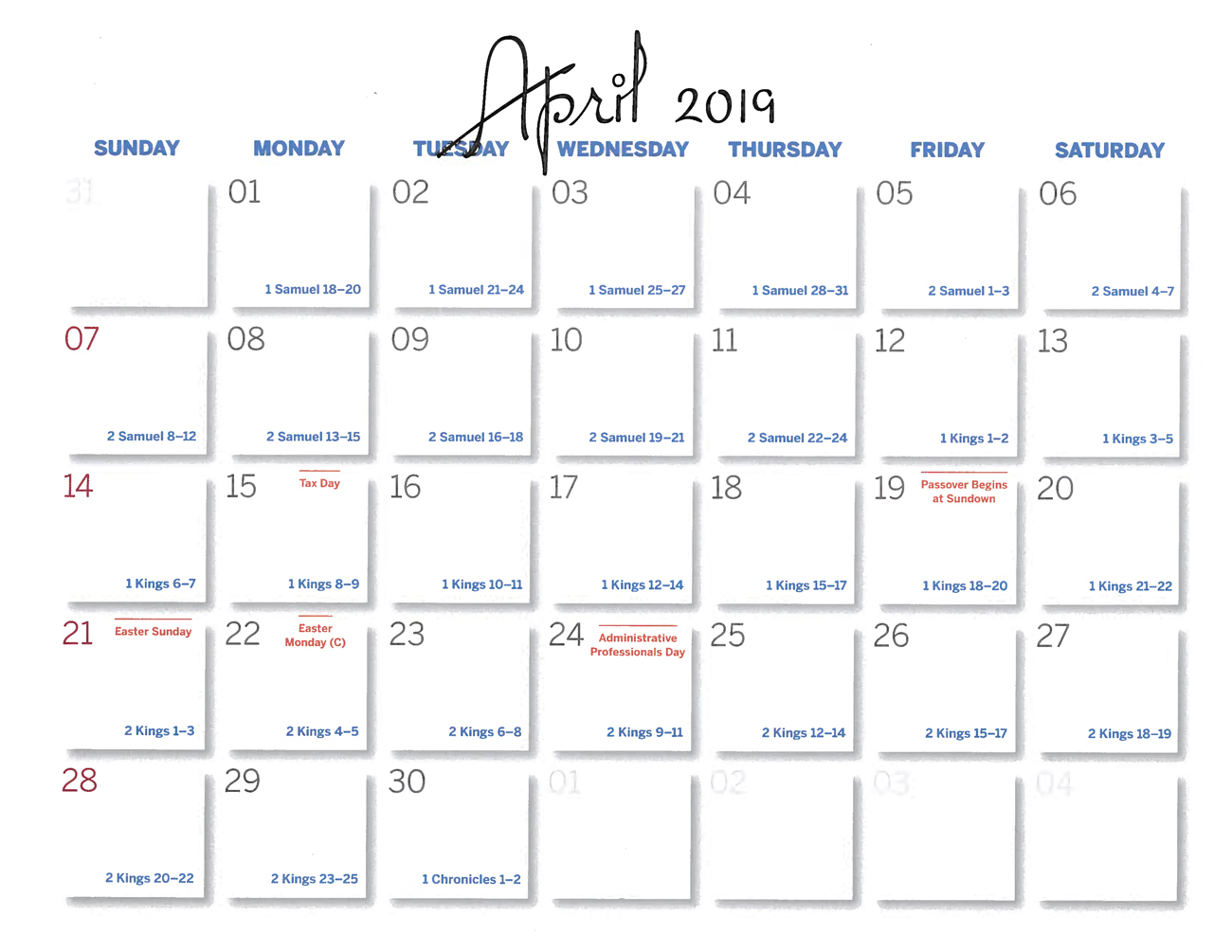 2019 Prophecy Calendar: April - Calendar