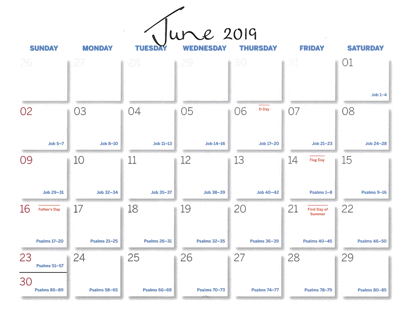2019 Prophecy Calendar: June - Calendar