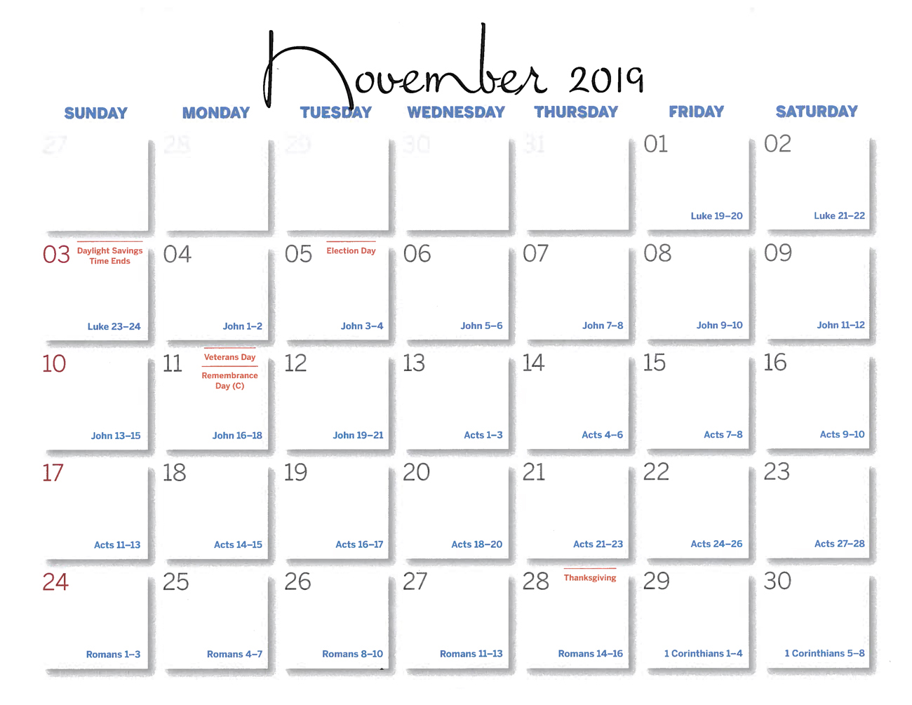 2019 Prophecy Calendar: November - Calendar