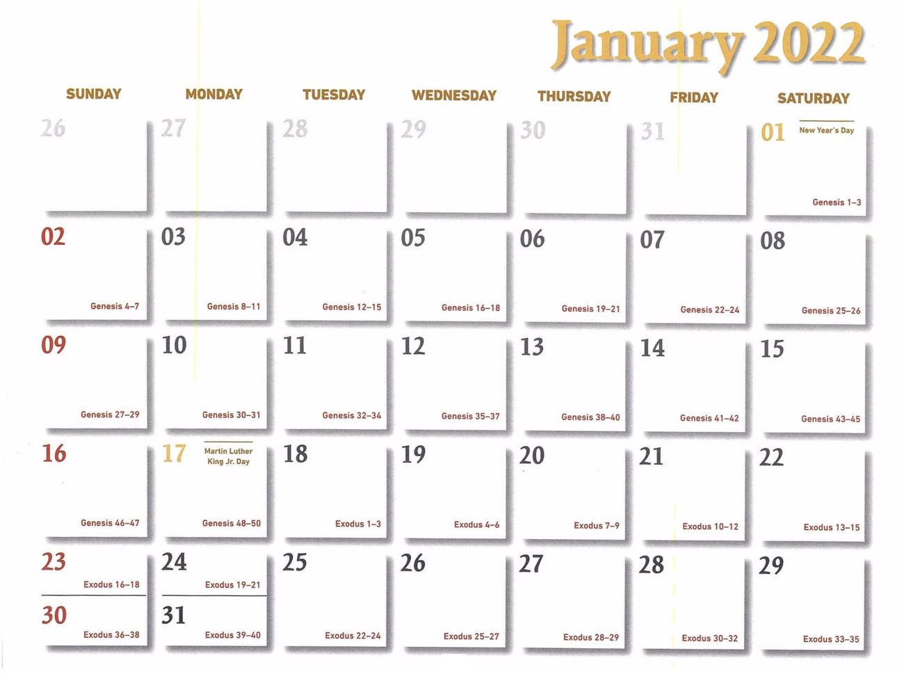2022 Prophecy Calendar: January - Calendar