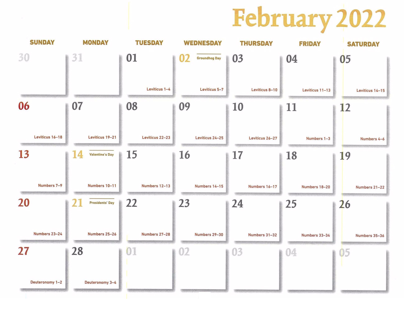 2022 Prophecy Calendar: February - Calendar