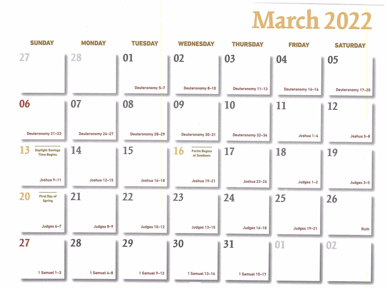 2022 Prophecy Calendar: March - Calendar
