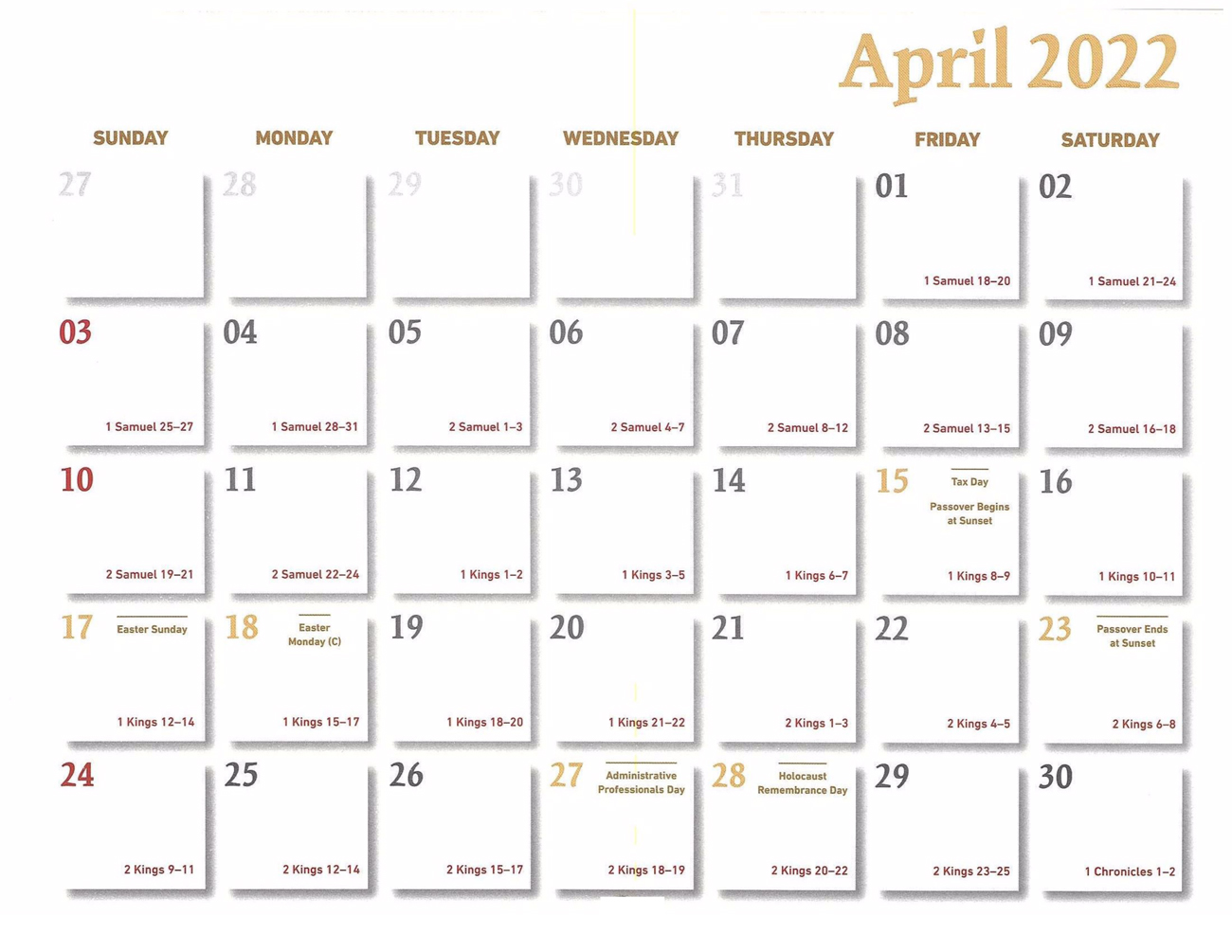 2022 Prophecy Calendar: April - Calendar