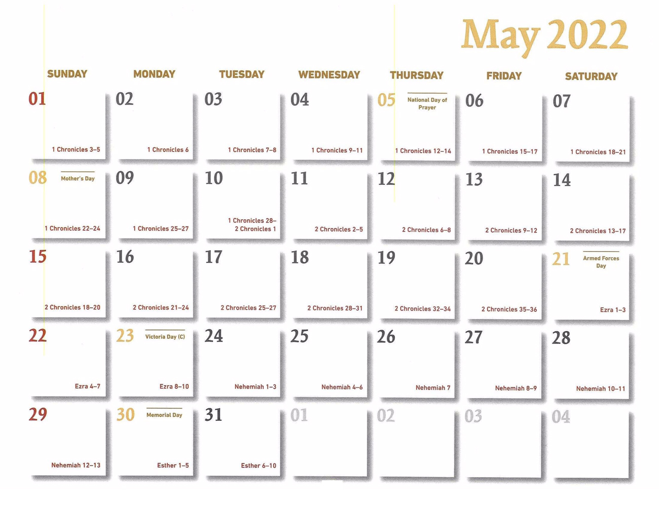 2022 Prophecy Calendar: May - Calendar