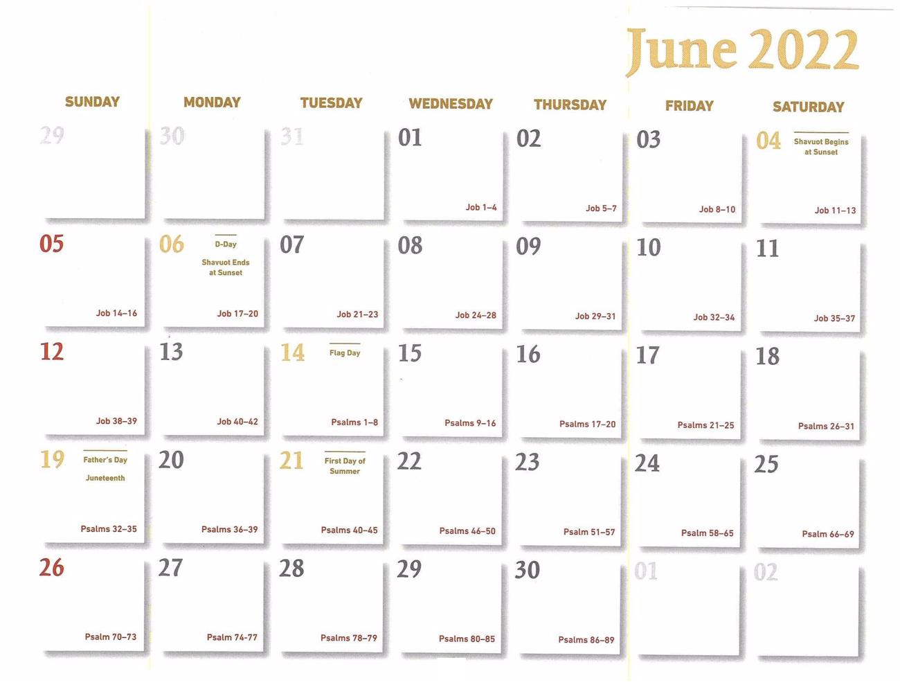 2022 Prophecy Calendar: June - Calendar