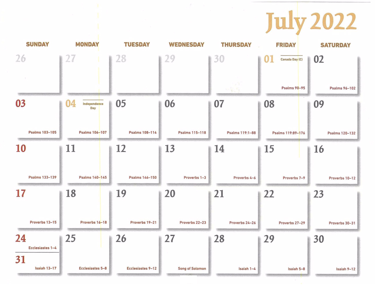 2022 Prophecy Calendar: July - Calendar