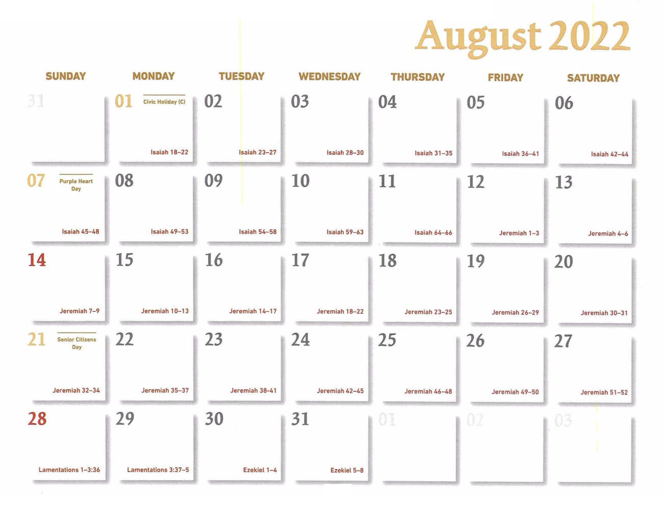 2022 Prophecy Calendar: August - Calendar