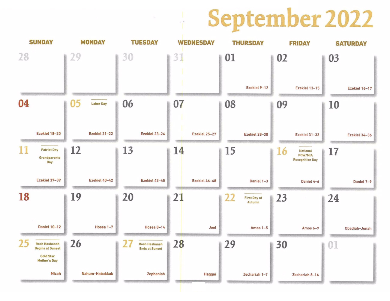 2022 Prophecy Calendar: September - Calendar