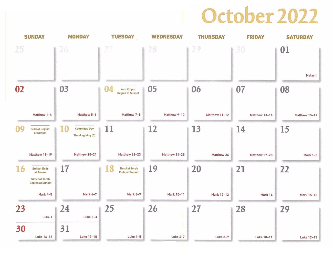 2022 Prophecy Calendar: October - Calendar