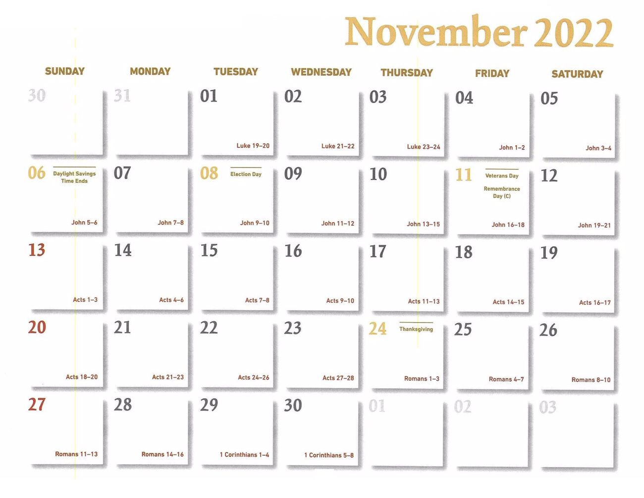 2022 Prophecy Calendar: November - Calendar