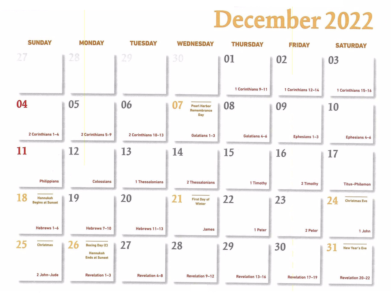 2022 Prophecy Calendar: December - Calendar
