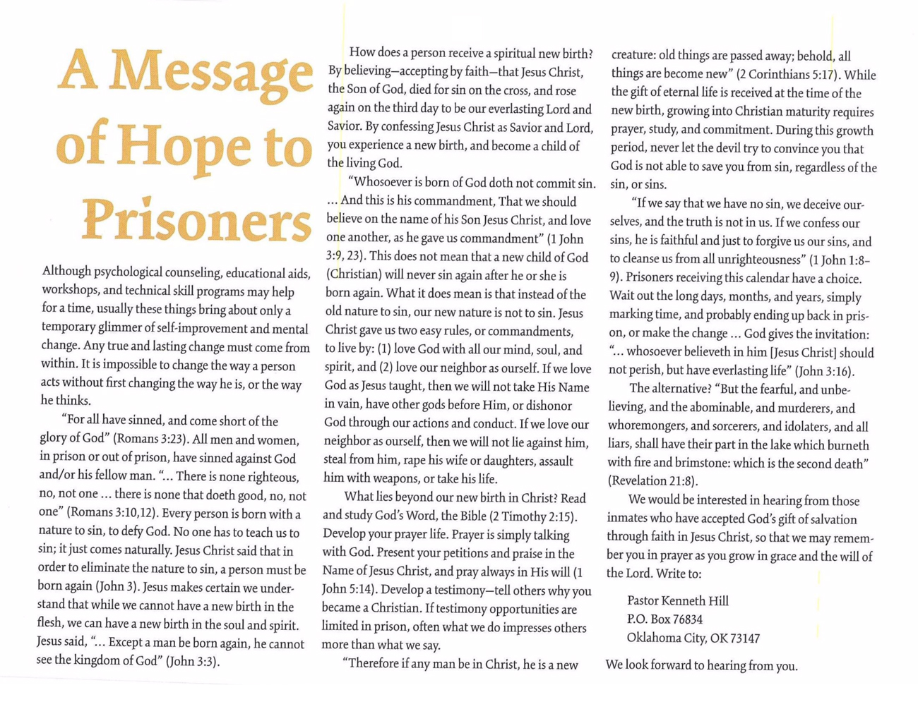 2022 Prophecy Calendar: A Message of Hope to Prisoners