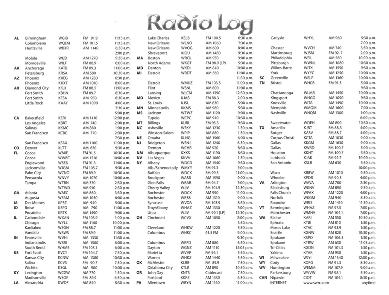 2013 Prophecy Calendar: Radio Log