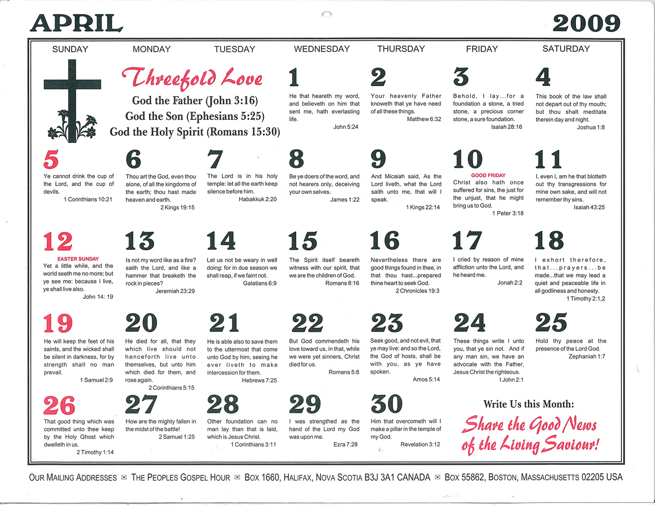 April: 2009 Daily Bible Text Calendar