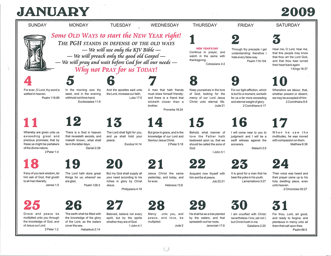 January: 2009 Daily Bible Text Calendar
