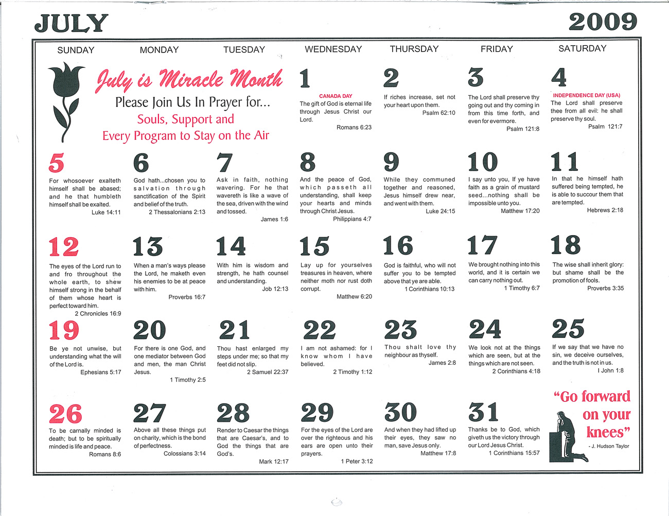 July: 2009 Daily Bible Text Calendar