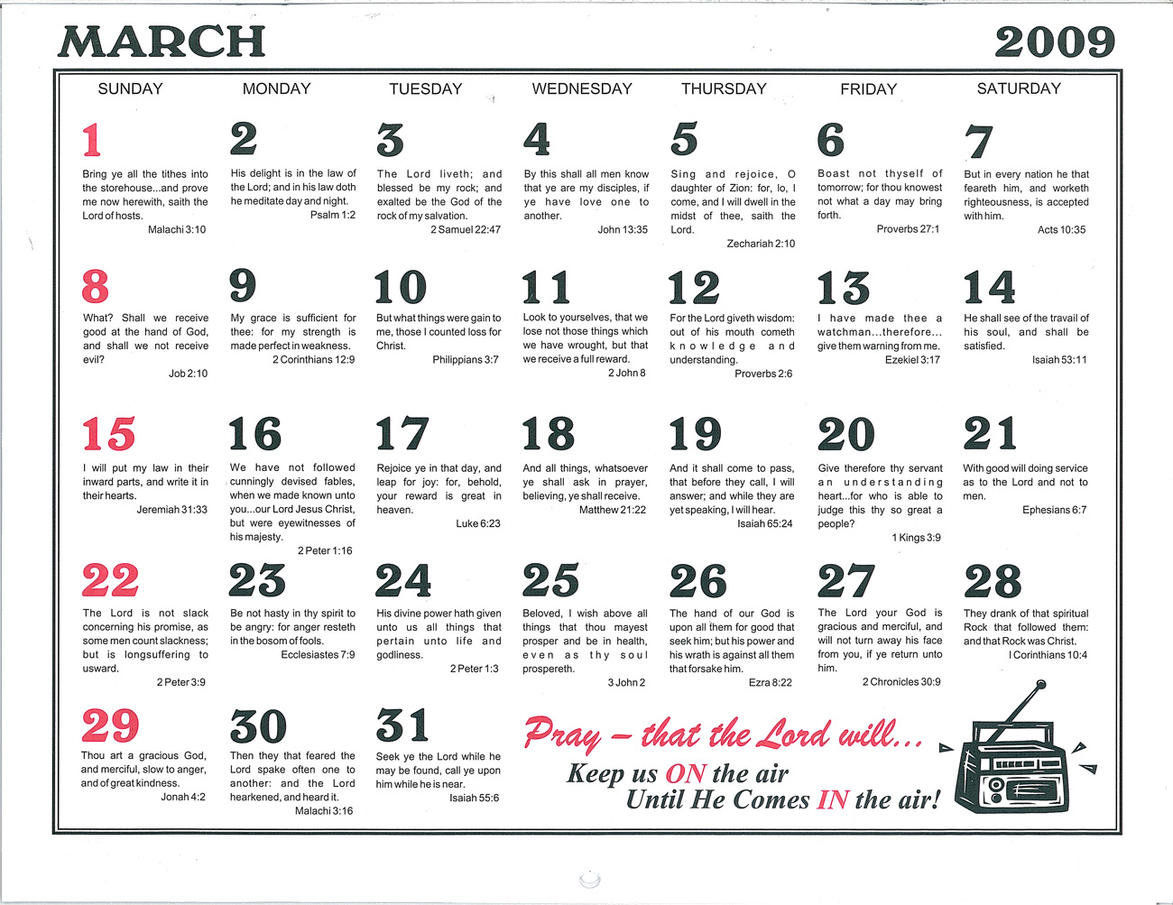 March: 2009 Daily Bible Text Calendar