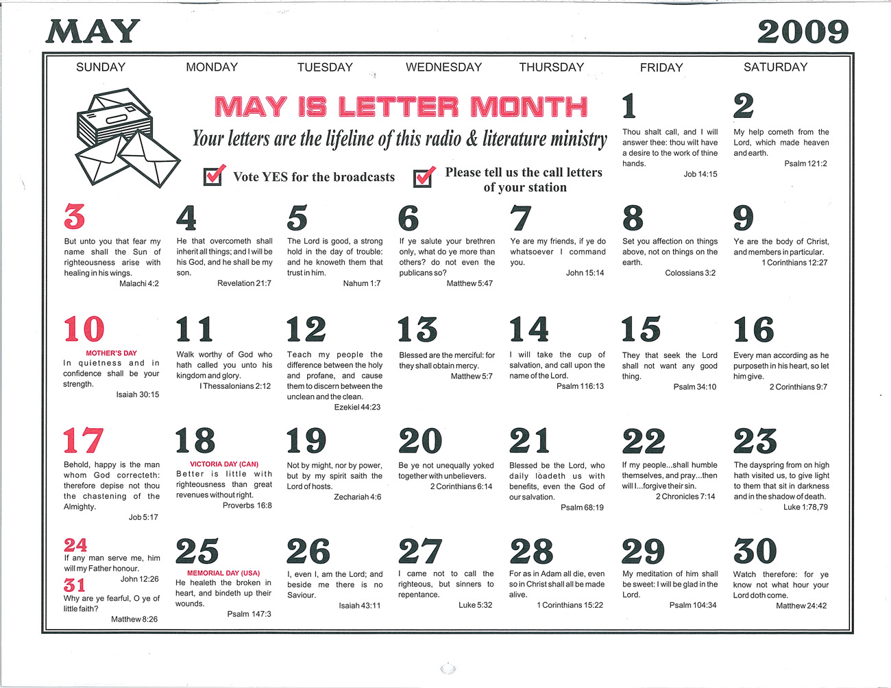 May: 2009 Daily Bible Text Calendar