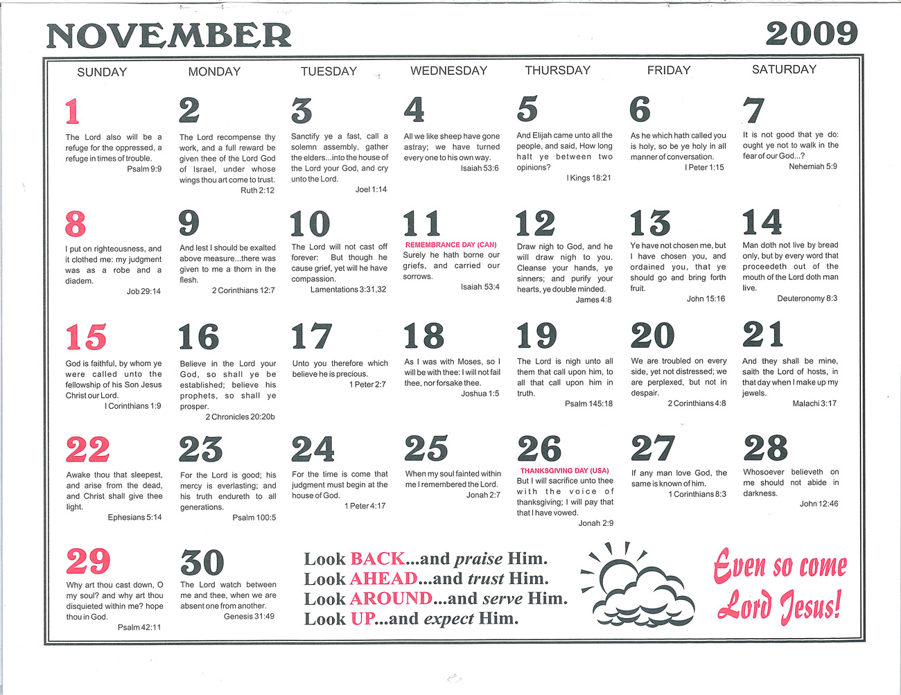November: 2009 Daily Bible Text Calendar