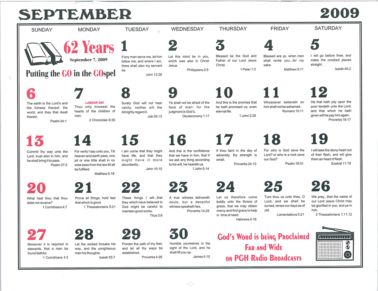 September: 2009 Daily Bible Text Calendar