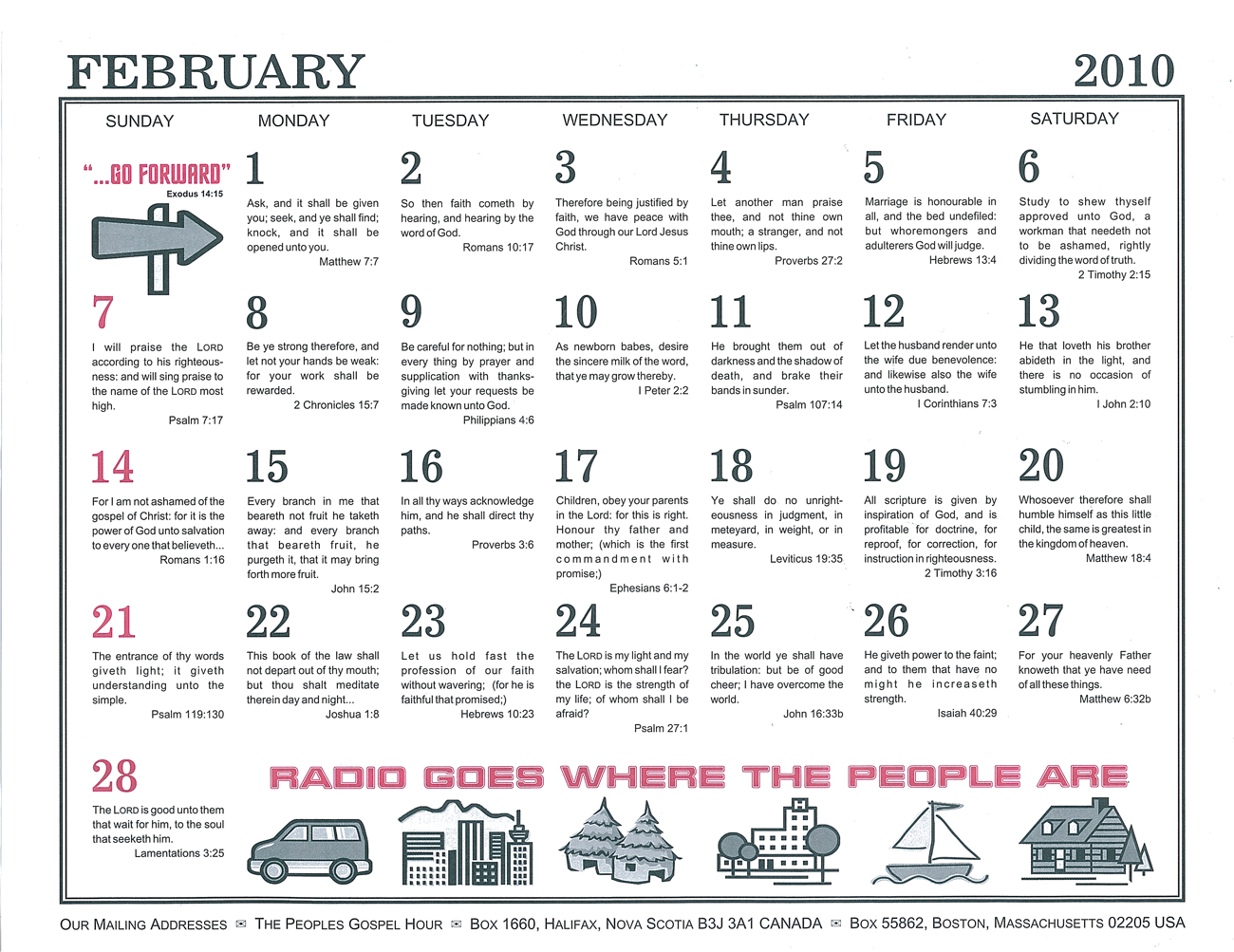 February: 2010 The Peoples Gospel Hour Calendar