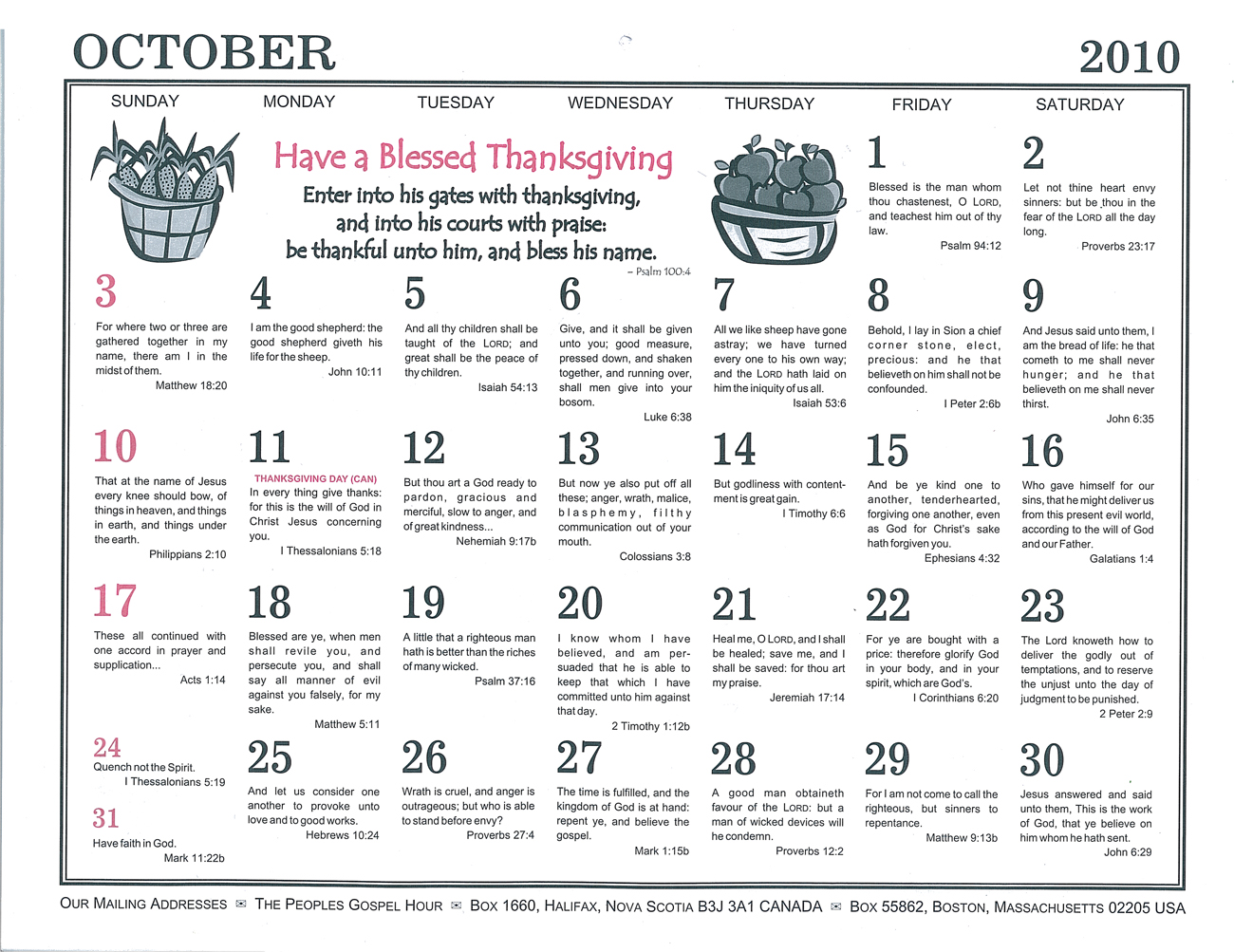 October: 2010 The Peoples Gospel Hour Calendar