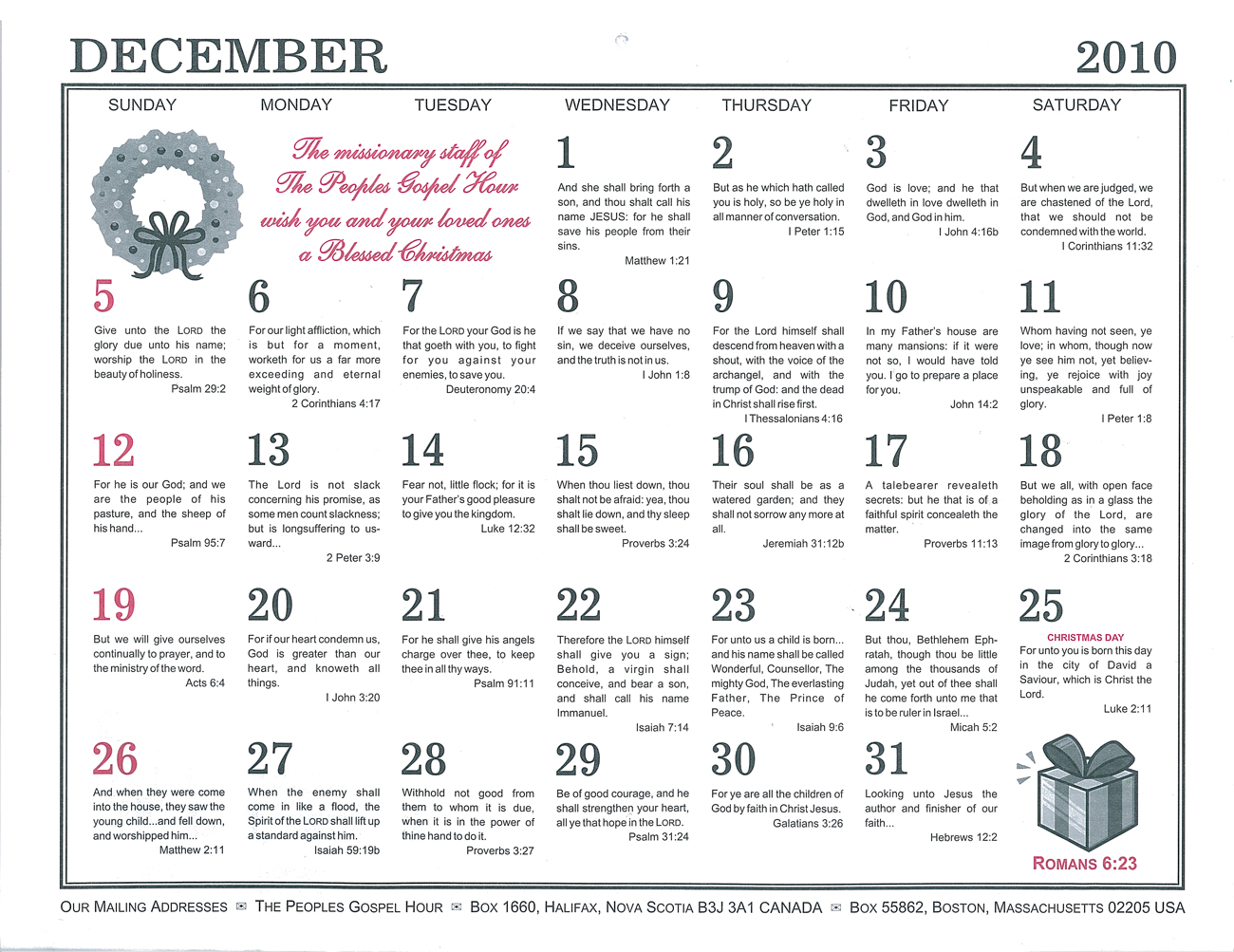 December: 2010 The Peoples Gospel Hour Calendar