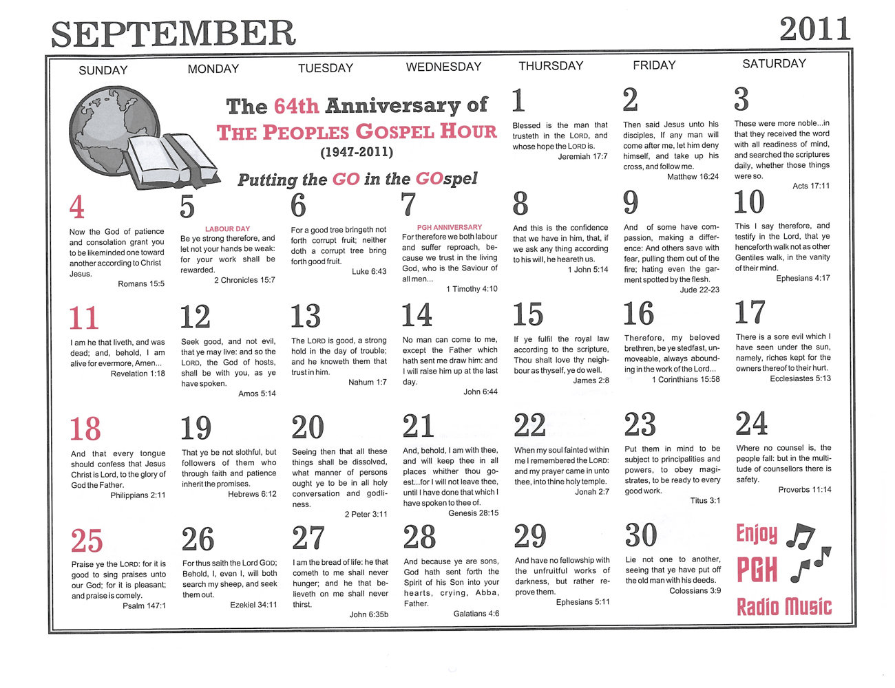 September: 2011 The Peoples Gospel Hour Calendar