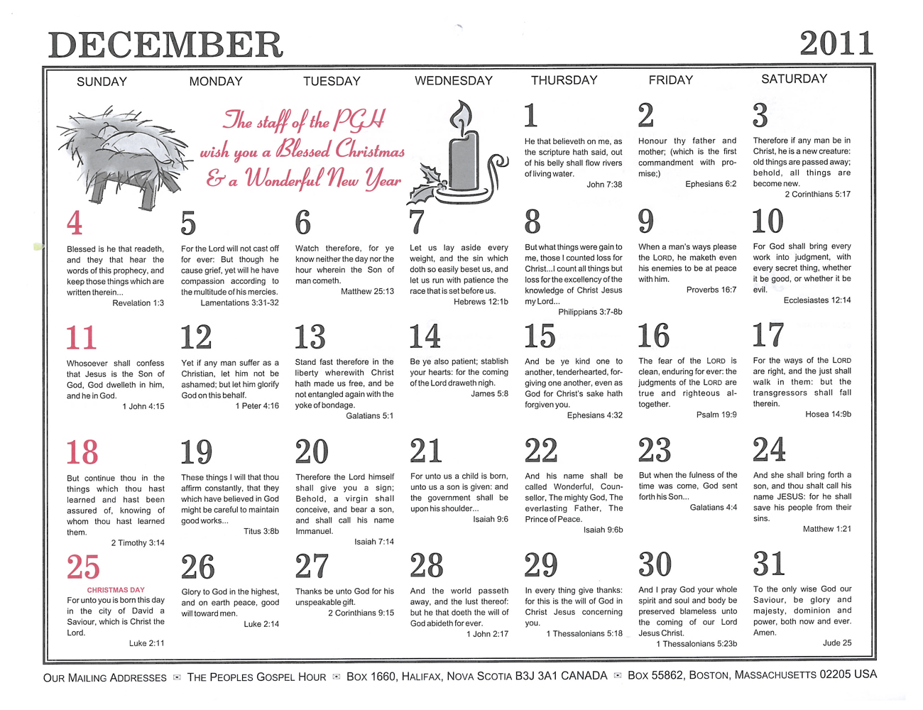December: 2011 The Peoples Gospel Hour Calendar