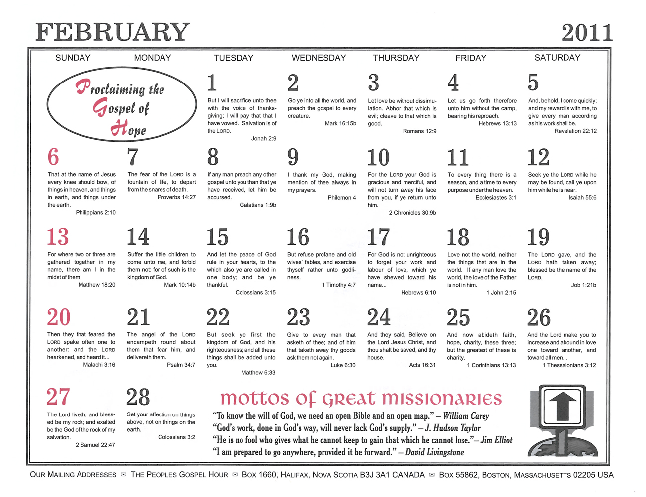 February: 2011 The Peoples Gospel Hour Calendar