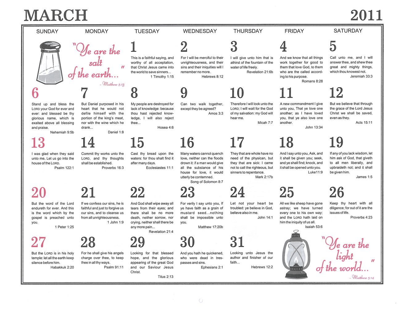 March: 2011 The Peoples Gospel Hour Calendar